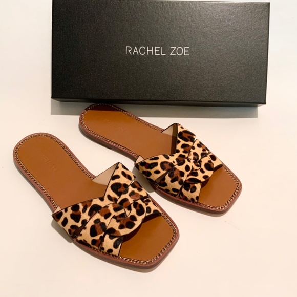 Rachel Zoe Farrow Cross Front Leopard Slides Sandals animal print mules flat 6.5 - Picture 12 of 14